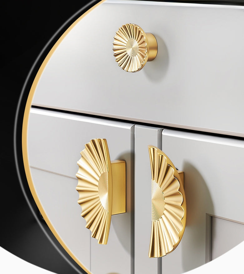 Light luxury wardrobe door handle, French gold hardware furniture accessories, cabinet drawer door handle, semi-circular fan-shaped handle