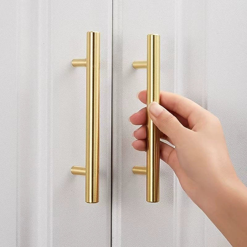Nordic light luxury gold handle extended round tube brass brushed cabinet wardrobe invisible American French door handle