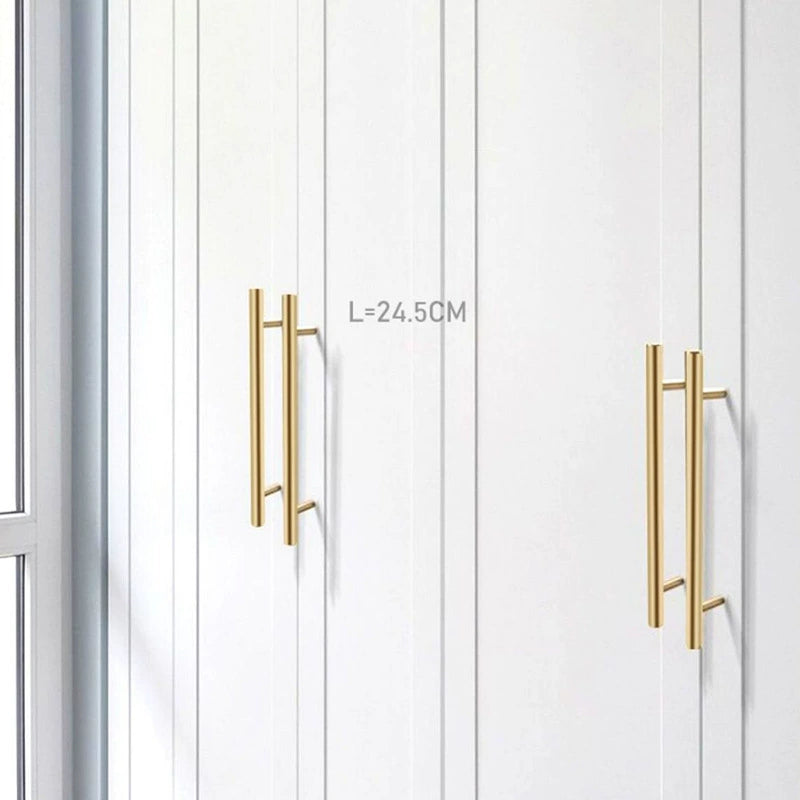 Nordic light luxury gold handle extended round tube brass brushed cabinet wardrobe invisible American French door handle