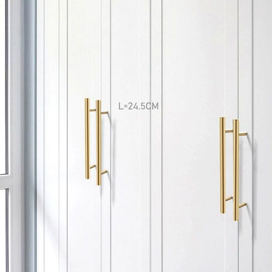 Nordic light luxury gold handle extended round tube brass brushed cabinet wardrobe invisible American French door handle